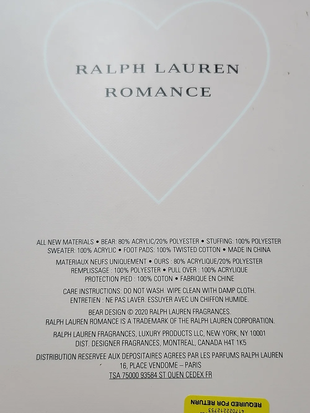 LIMITED EDITION 2020 RALPH LAUREN ROMANCE COLLECTOR'S PLUSH TEDDY BEAR